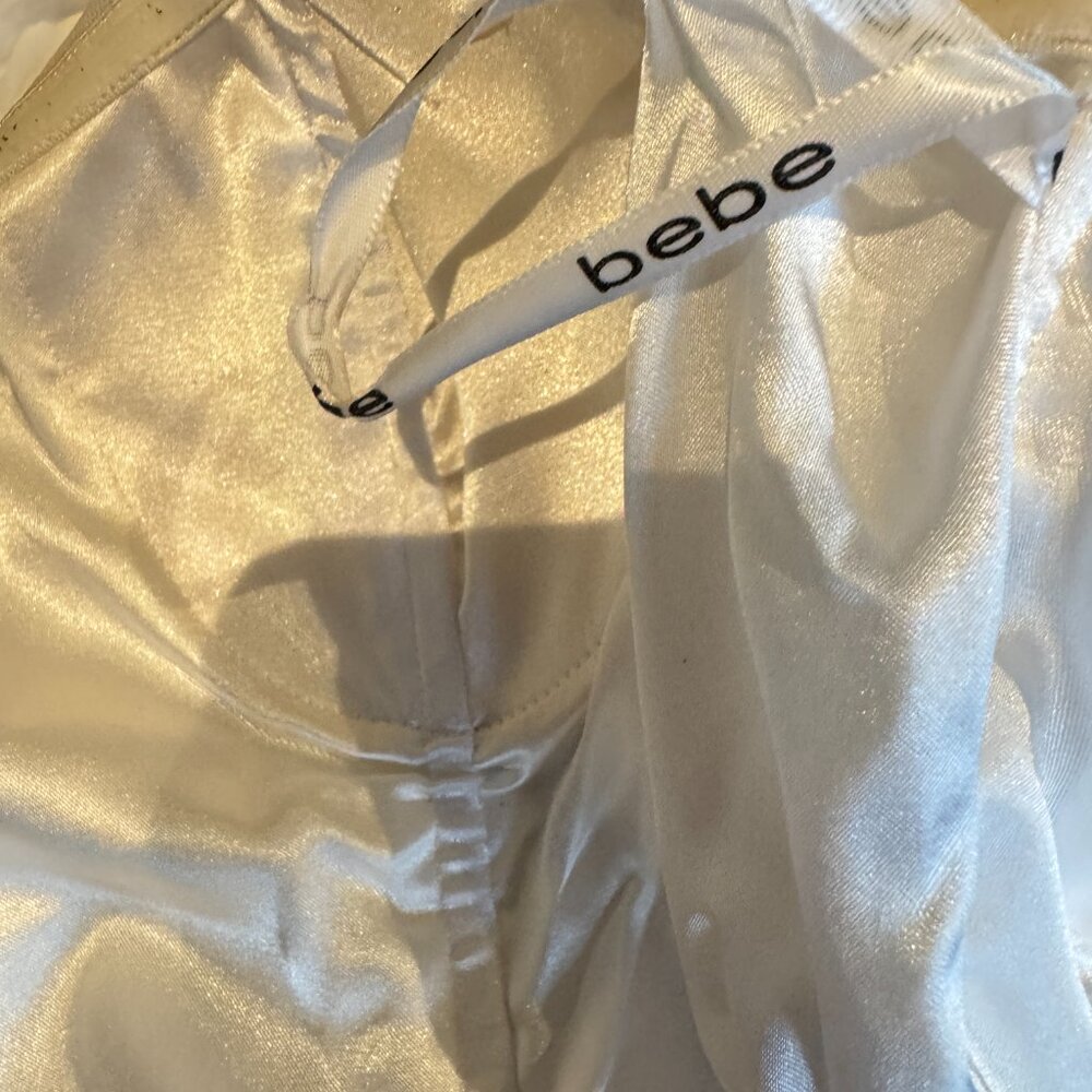 Bebe Strapless Bodycon White Mini Dress Gold Accents - Picture 7 of 12